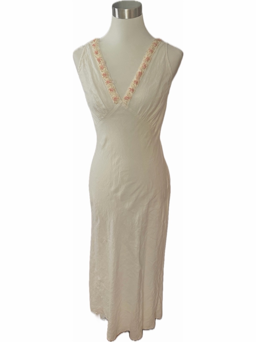 Vintage 90’s Queen Anne’s Lace Cream Linen Maxi Dress, Petite (fits small)